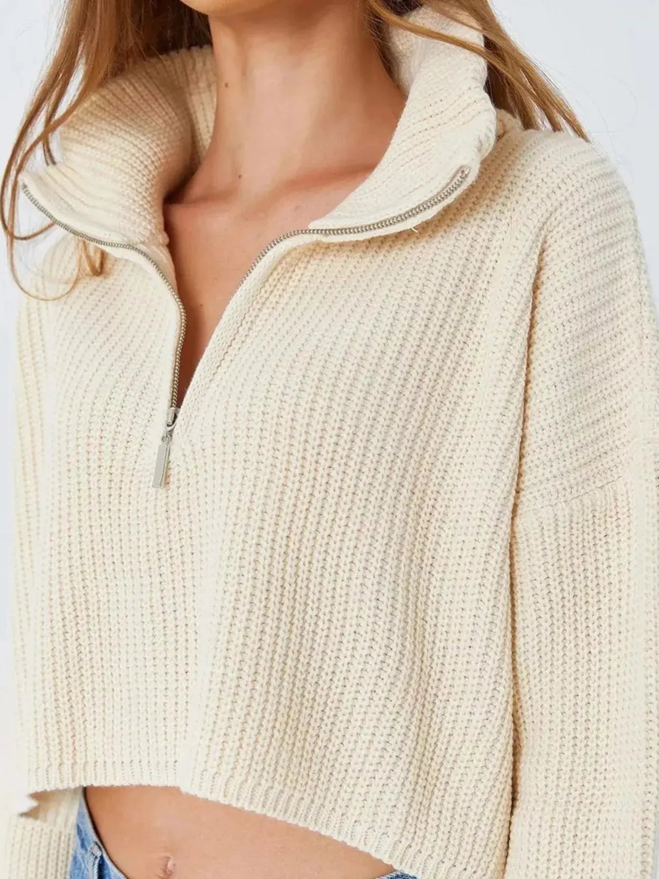 Half Zip Dropped Shoulder Sweater Simply Love