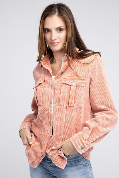 Corduroy Button-Up Jacket for Women