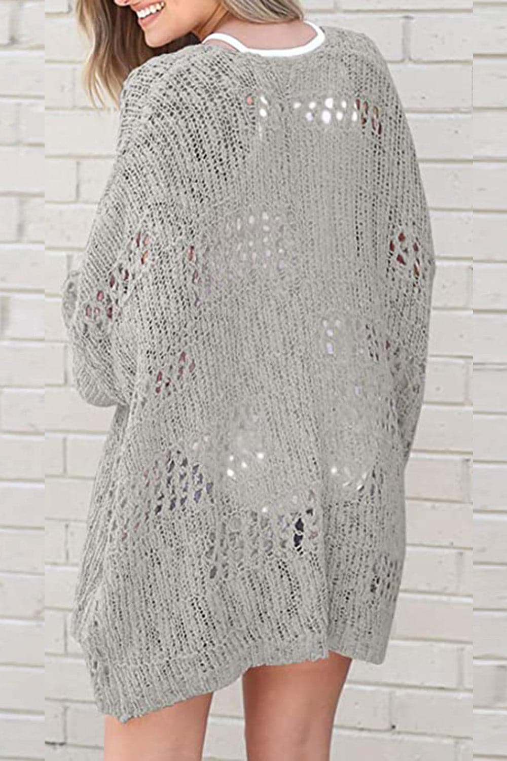 Openwork Open Front Long Sleeve Cardigan.