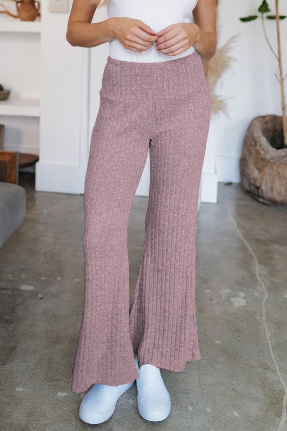 Ribbed High Waist Flare Pants.