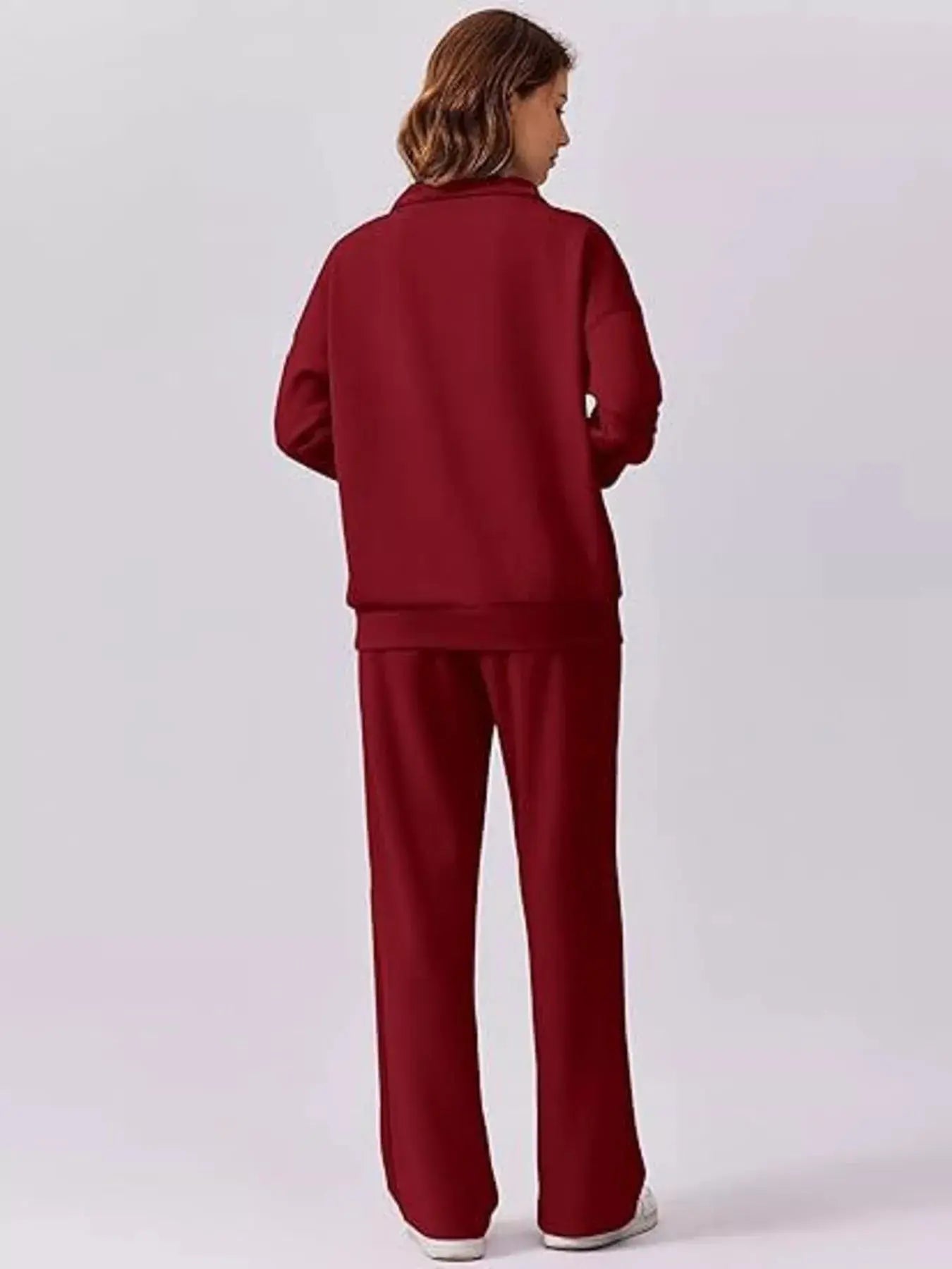 Relaxed Fit Quarter-Zip Top and Pants Set Simply Love