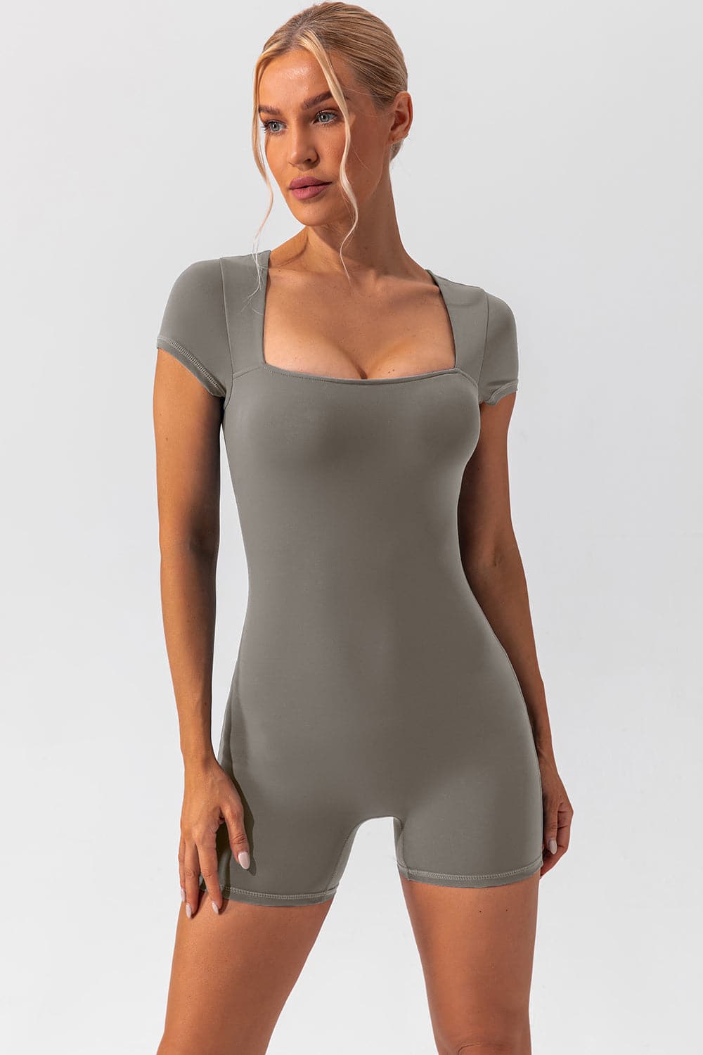 Square Neck Cap Sleeve Active Romper.