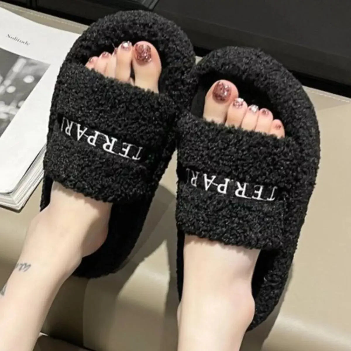 Fuzzy Plush Open Toe Slippers Simply Love