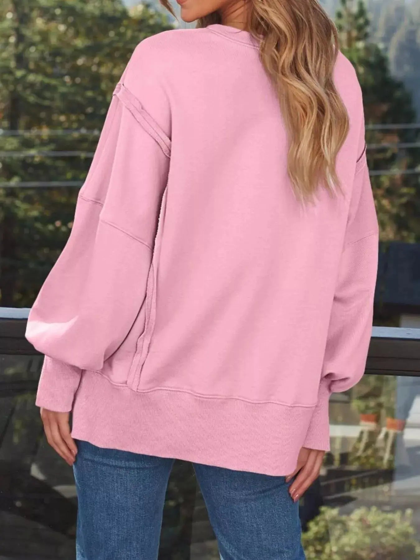 Side Slit Long Sleeve Oversized Sweatshirt Simply Love