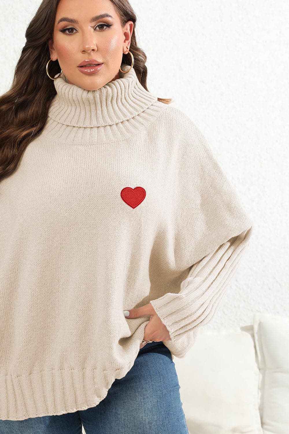 Plus Size Turtle Neck Long Sleeve Sweater.