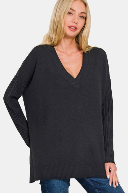 Chic v-neck high-low sweater