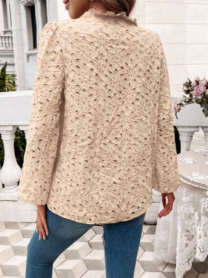 Frill Round Neck Long Sleeve Shirt.