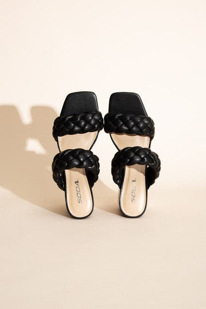 BUGGY-S Braided Stras Mule Heels.