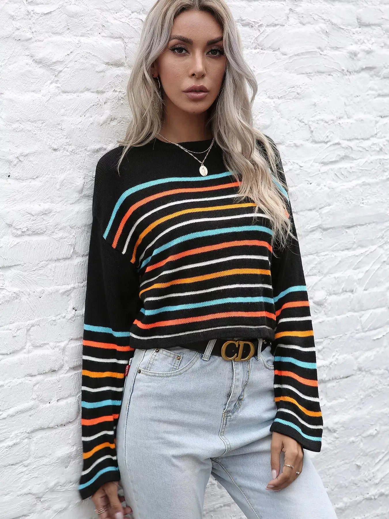 Striped Long Sleeve Knit Top Simply Love