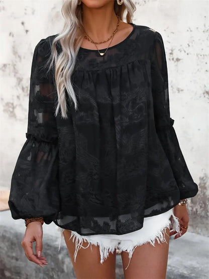 Sheer balloon sleeve top - 100% polyester