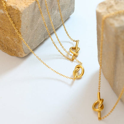 18K Gold-Plated Titanium Steel Knot Necklace.