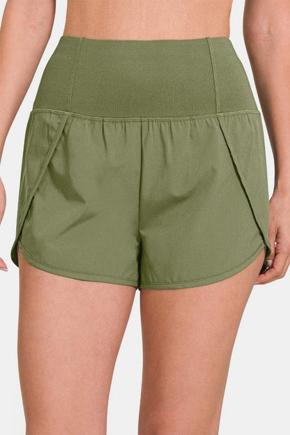 Zenana High-Waisted Zippered Back Pocket Active Shorts.