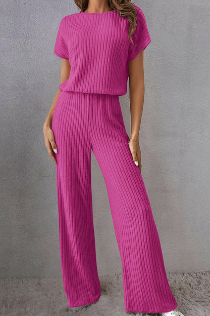 Round Neck Short Sleeve Jumpsuit.