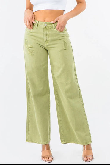 American Bazi High Waist Distressed Wide Leg Jeans - Love Salve 