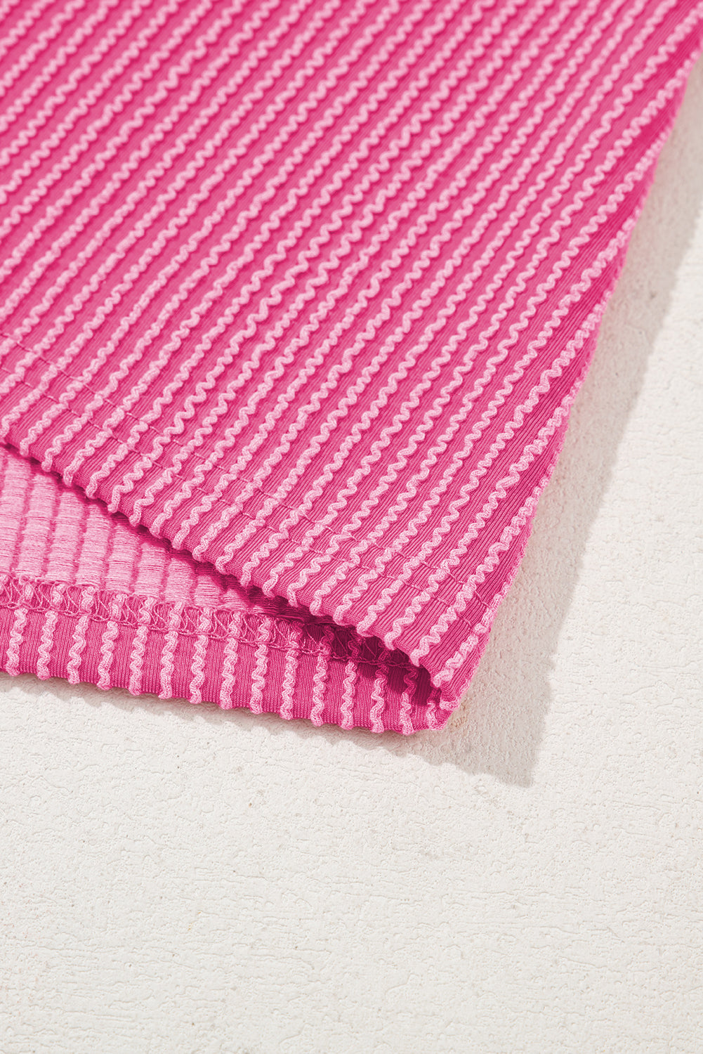 Bright Pink Plain Corded Knit Mock Neck T Shirt for Women