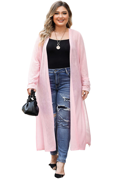 Chic pink plus size sheer cardigan