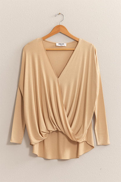 HYFVE Draped Drop Shoulder Long Sleeve Top.