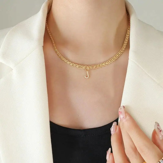 Brass zircon letter pendant necklace - Love Salve 