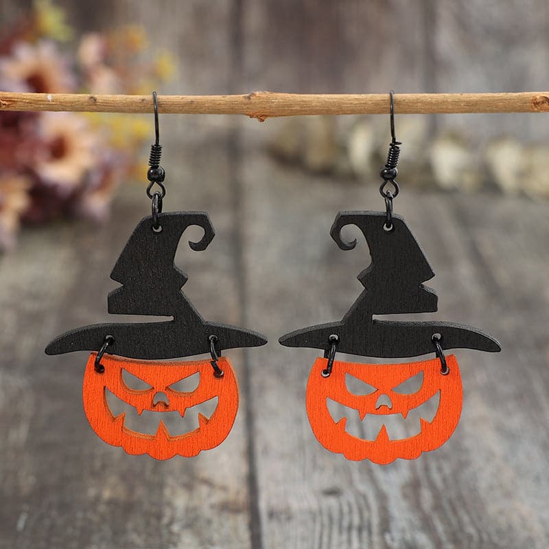 Wooden Pumpkin Shape Earrings.