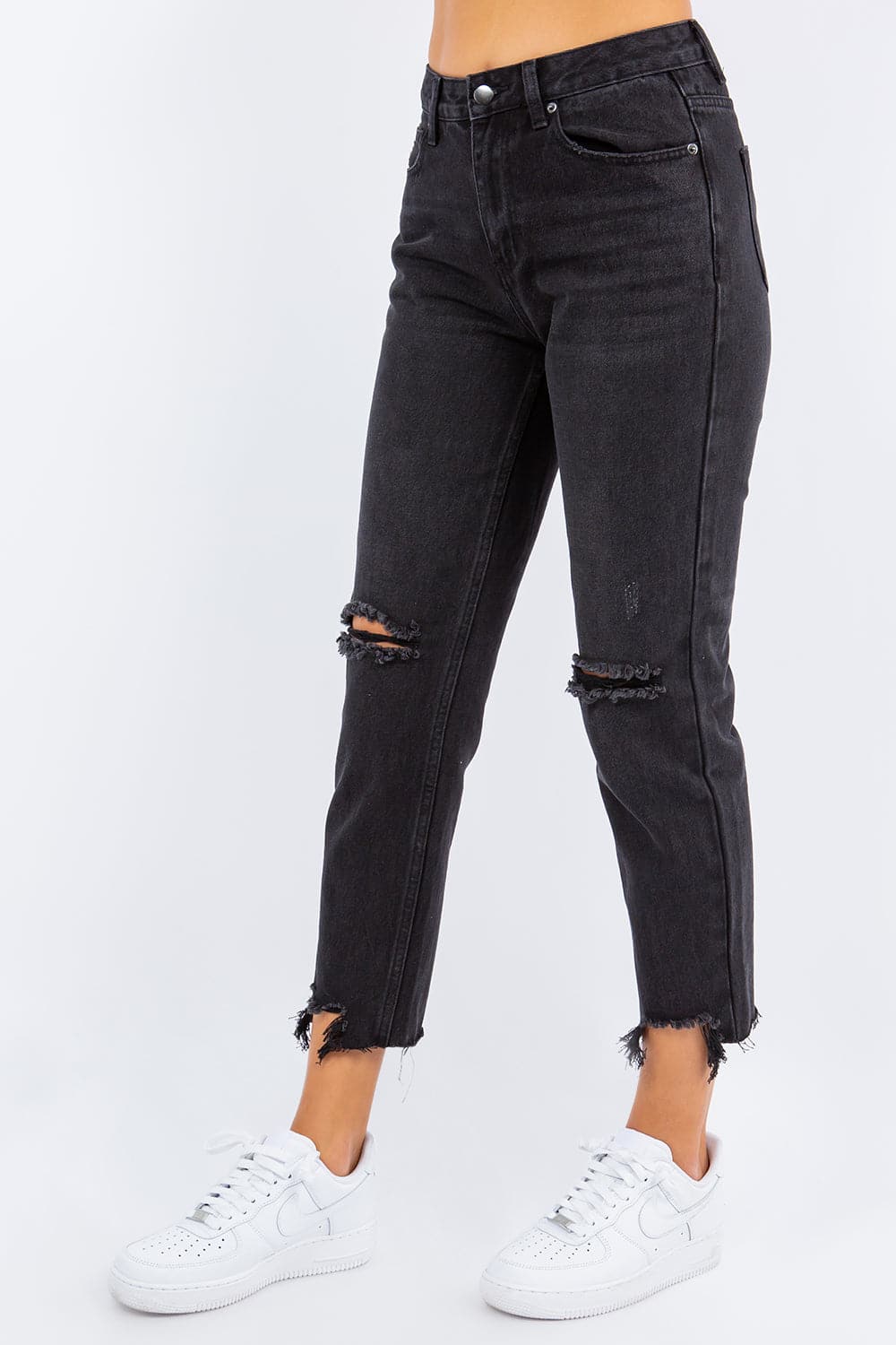 American Bazi High Waist Distressed Cropped Straight Jeans.