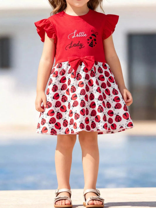 Children's Ladybug Print Ruffle Sleeve Dress Simply Love