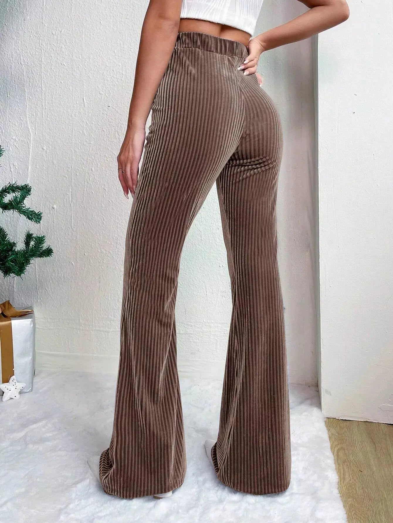 Womens Stretch Corduroy High Waist Wide Leg Flare Pants Simply Love