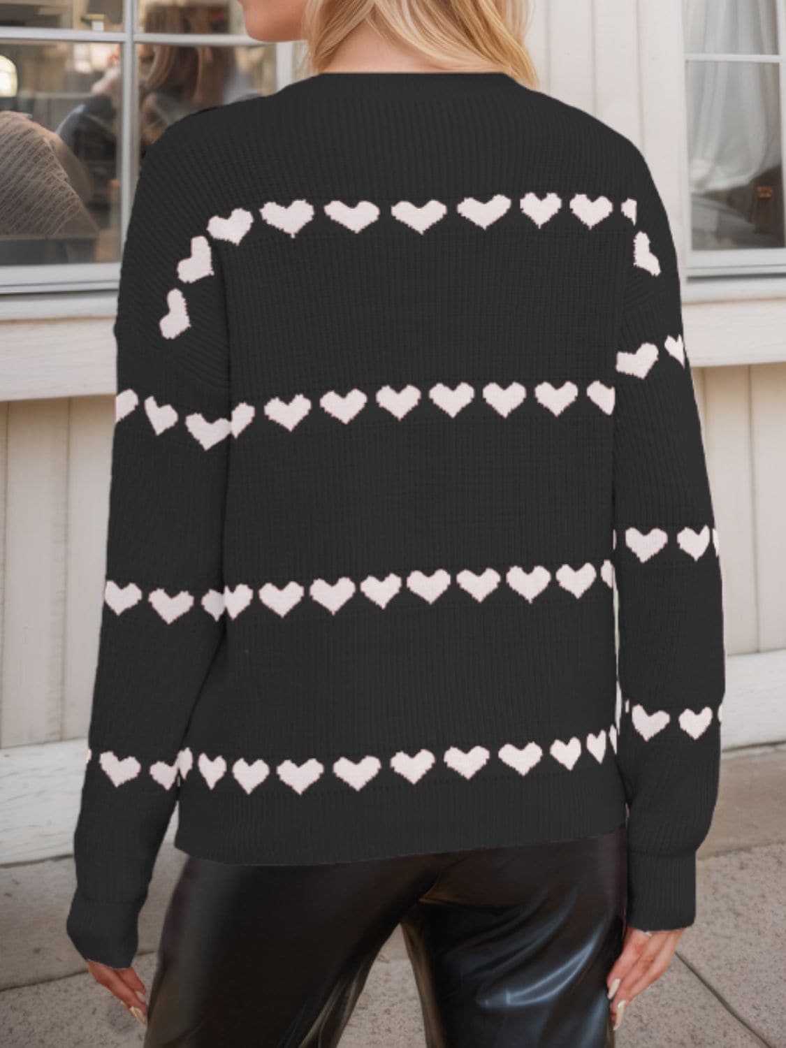 Cozy heart-patterned long sleeve sweater