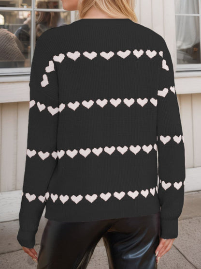 Cozy heart-patterned long sleeve sweater