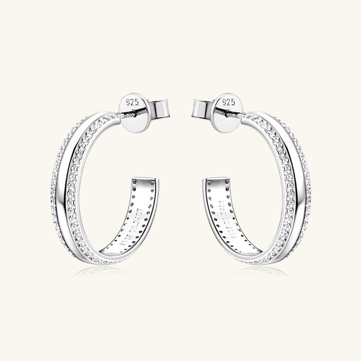 925 Sterling Silver Inlaid Moissanite C-Hoop Earrings.