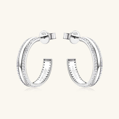 925 Sterling Silver Inlaid Moissanite C-Hoop Earrings.