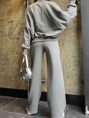 Sporty Zip-Up Top and Drawstring Pants Set