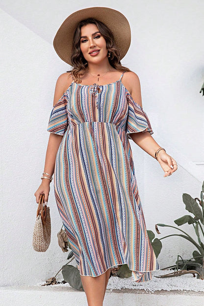 Plus Size Striped Cold-Shoulder Dress.