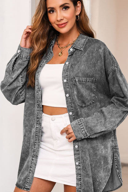 Button Up Dropped Shoulder Denim Top.