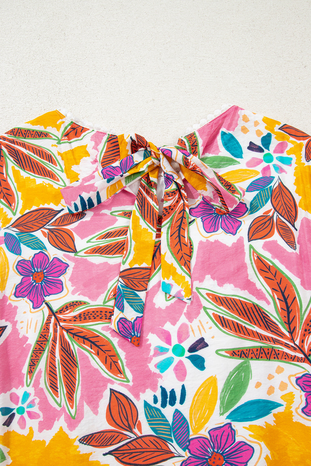 Premium Pink Floral Print Lace Trimmed Tie Back Bell Sleeve Dress Dear-Lover Dropshipping