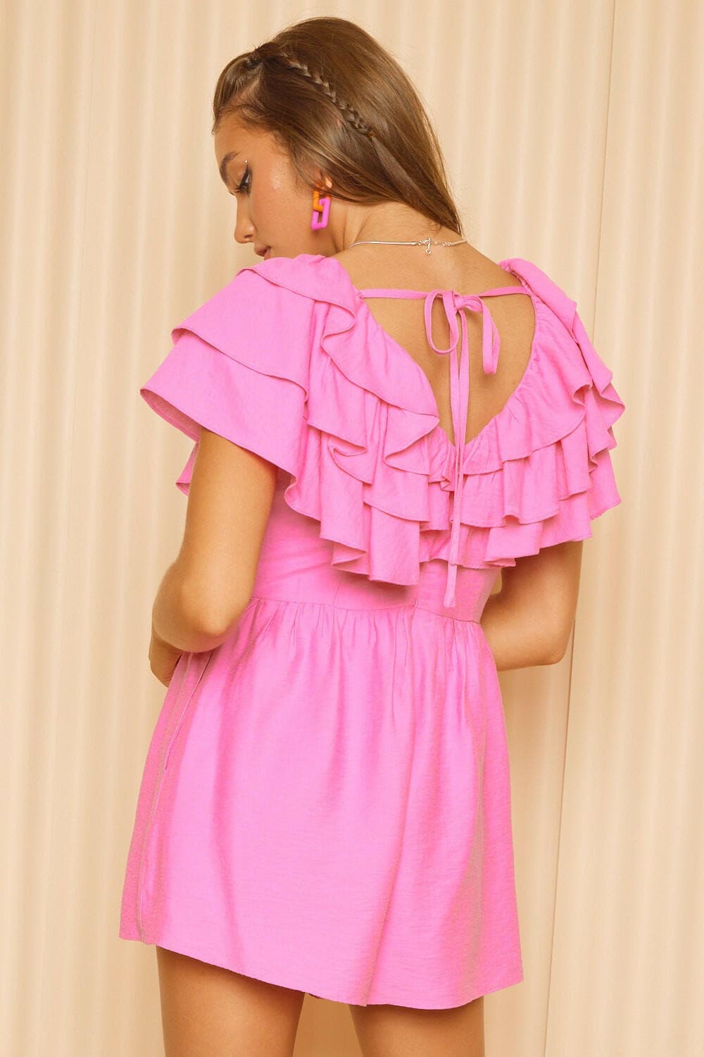 Idem Ditto Ruffled Layered Tie Back Romper.