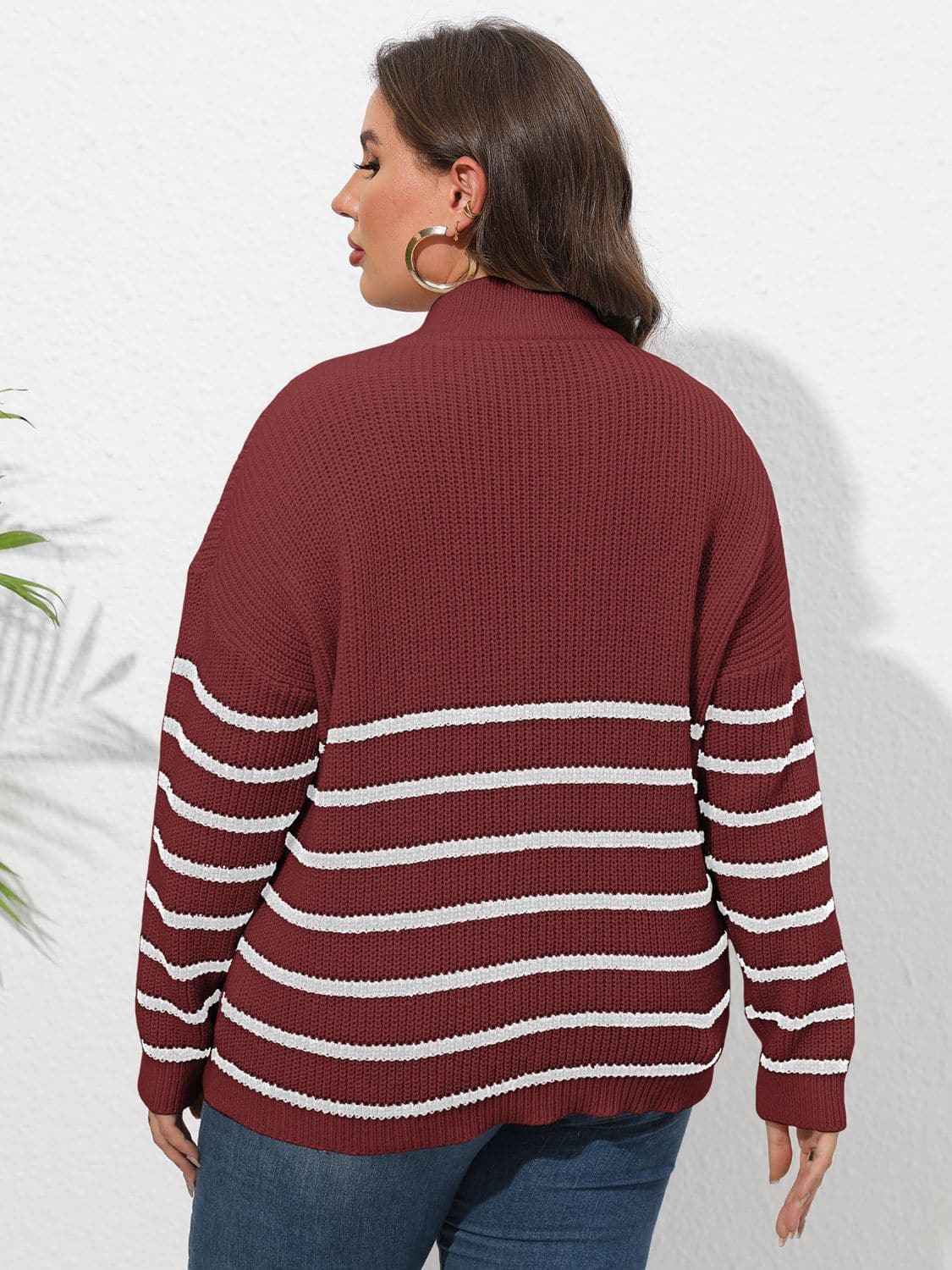 Plus Size Zip-Up Striped Sweater.