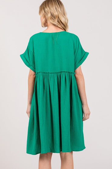 SAGE + FIG Full Size Button Up Short Sleeve Dress.