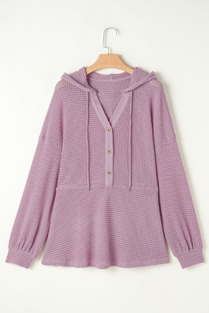 Cozy plus size hooded top with buttons