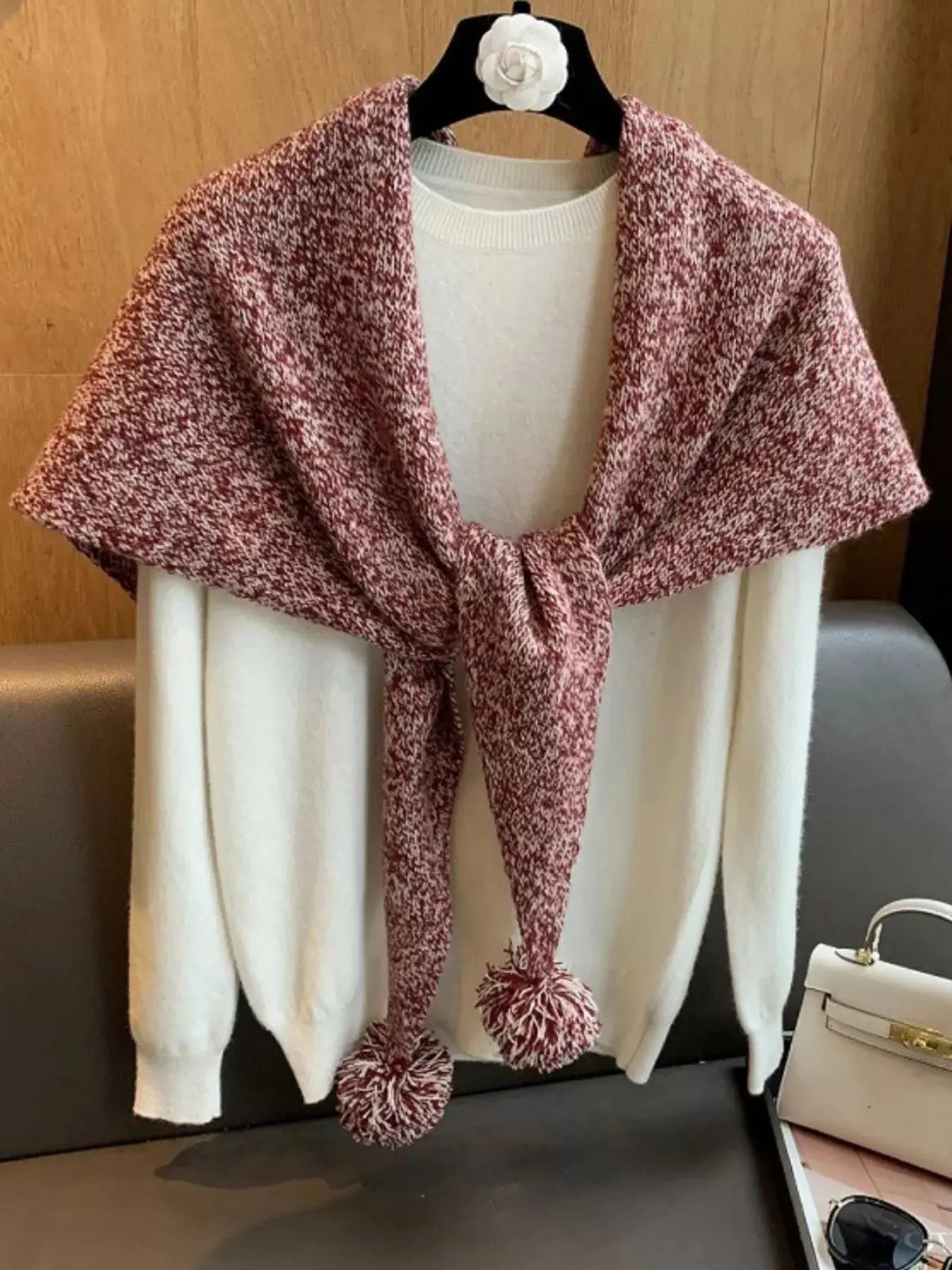 100% Wool Pom-Pom Knitted Scarf Simply Love