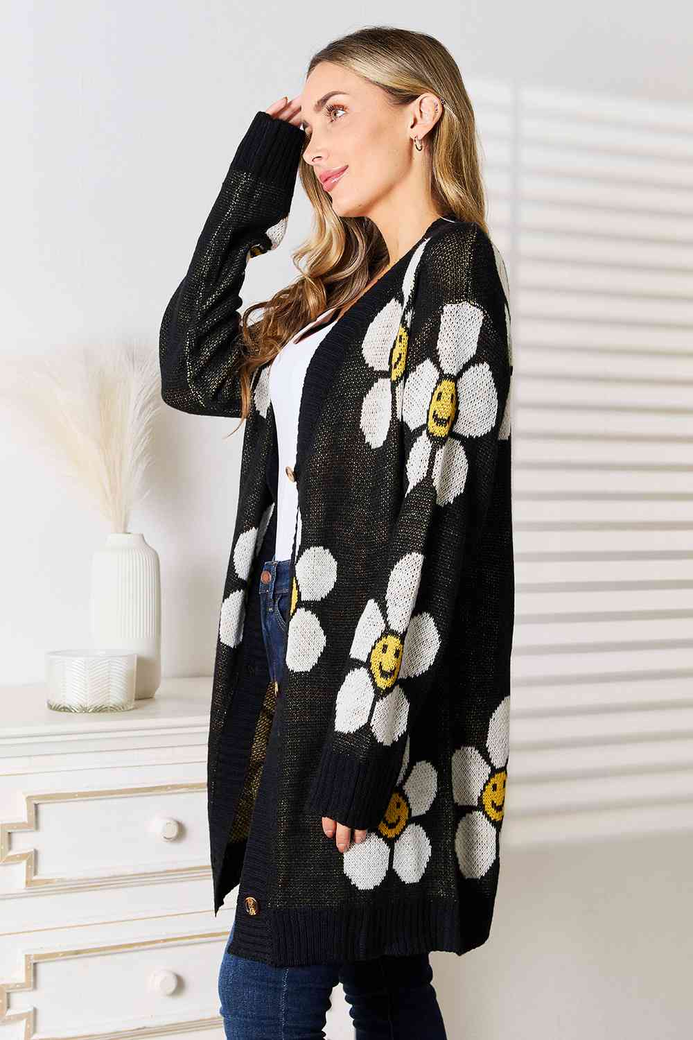Double Take Floral Button Down Longline Cardigan - Love Salve