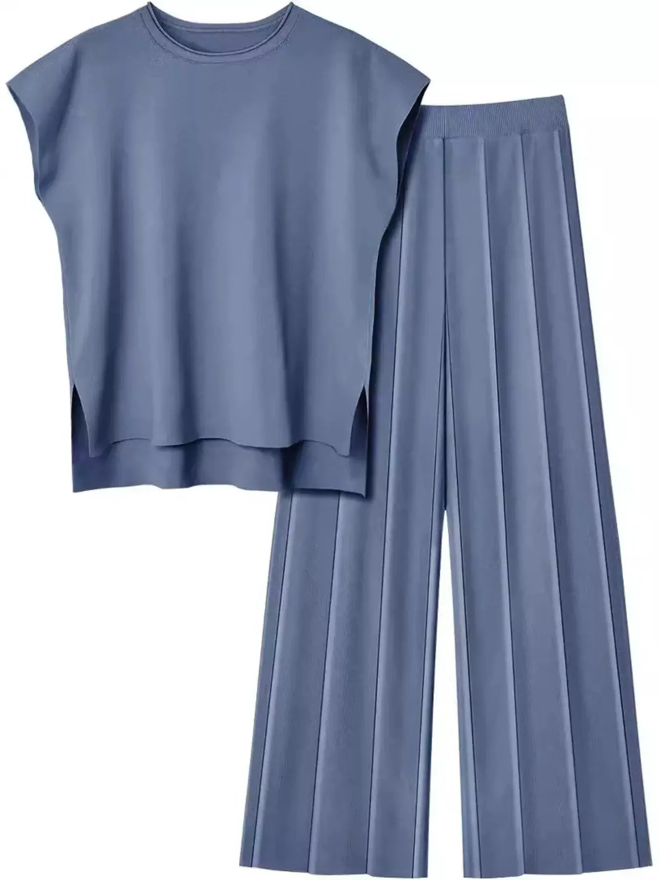 Casual Solid Color Cap Sleeve Top and Pants Knit Set Simply Love
