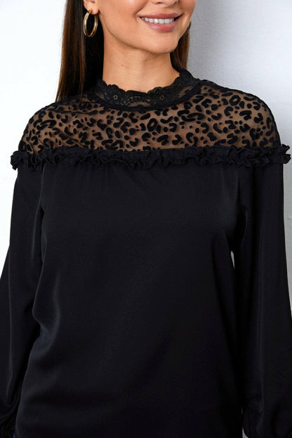 Leopard Frill Flounce Sleeve Blouse.