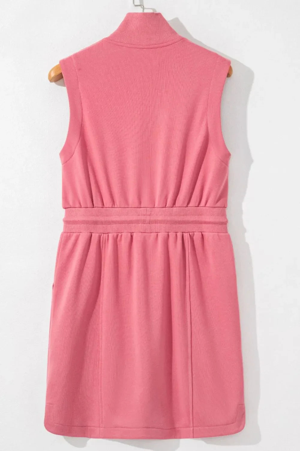 French Terry Zipped Collar Sleeveless Drawstring Waist Mini Dress