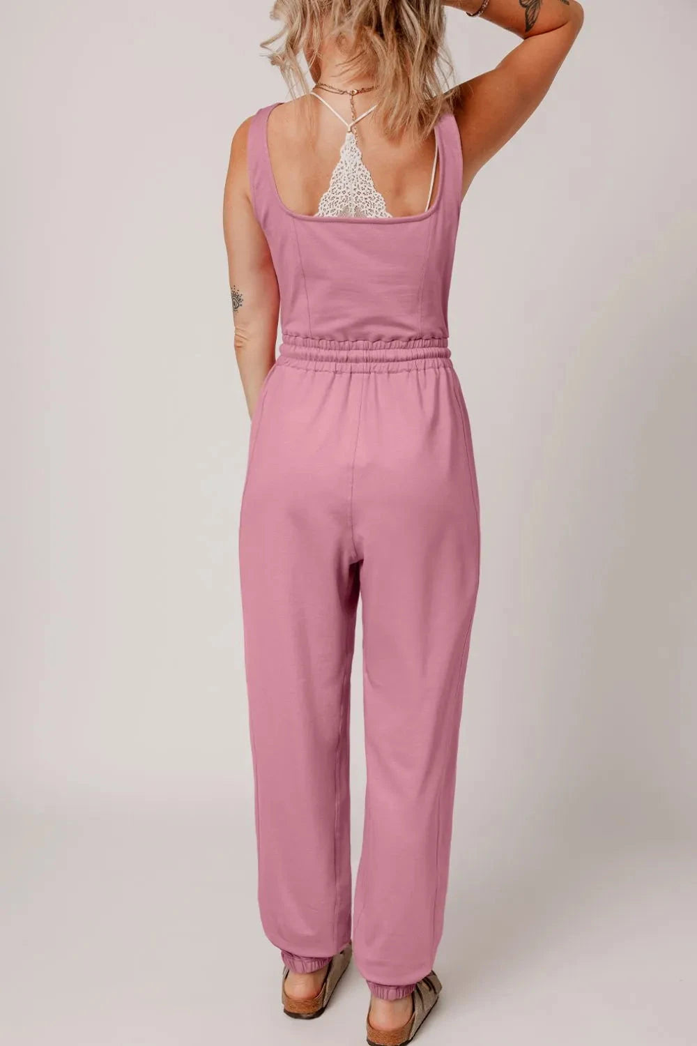 Elastic Waist Sleeveless Square Neck Jumpsuit Simply Love