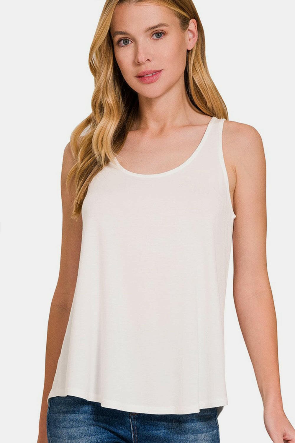 Zenana Round Neck Flowy Hem Tank.