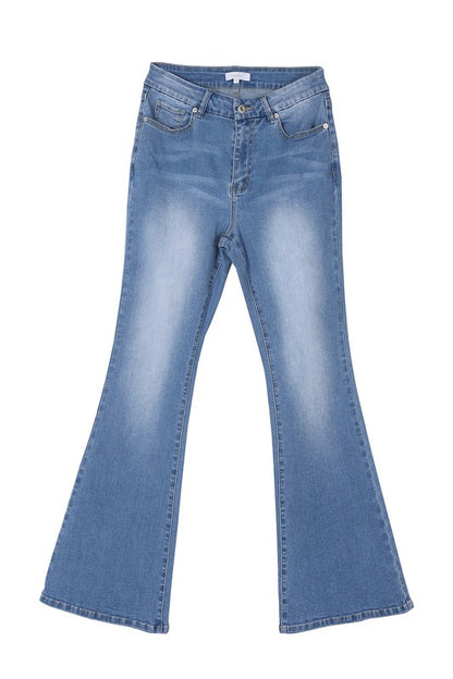 Stylish blue stretch flare jeans for a chic look