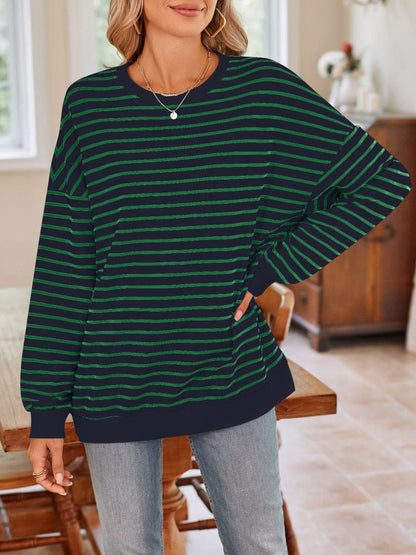 Cozy striped long sleeve crewneck sweatshirt