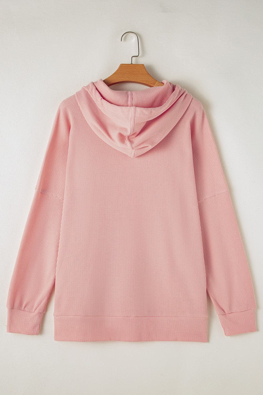 Waffle-Knit Long Sleeve Hoodie.