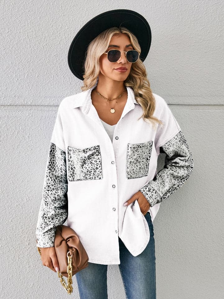 Leopard Button Up Denim Jacket.