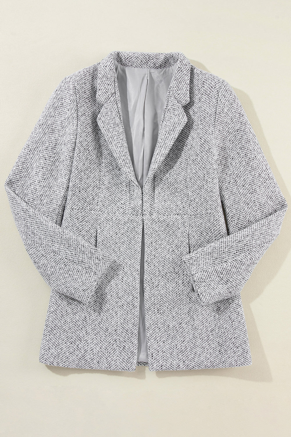 Elegant light grey lapel collar blazer with pockets